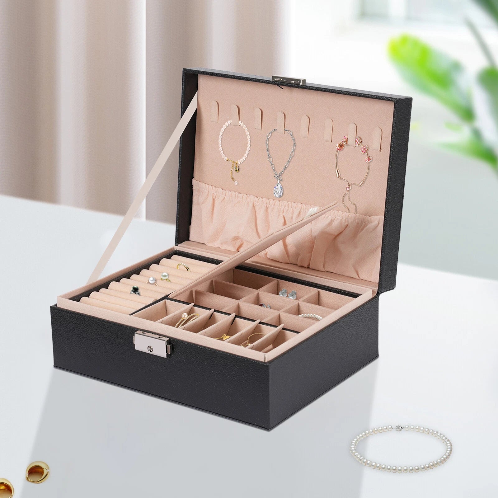 Large Portable Jewelry Box Organizer Watch Necklace Ornament Case Travel Storage | eBay