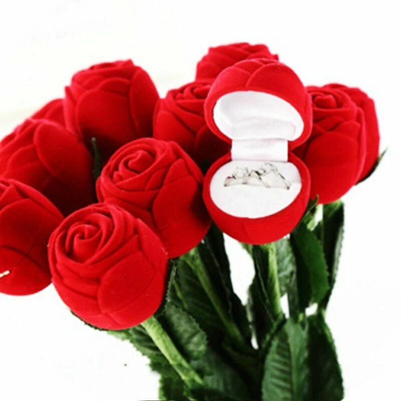 Charm Red Rose Flower Velvet Jewelry Storage Box Engagement Ring Display Case | eBay