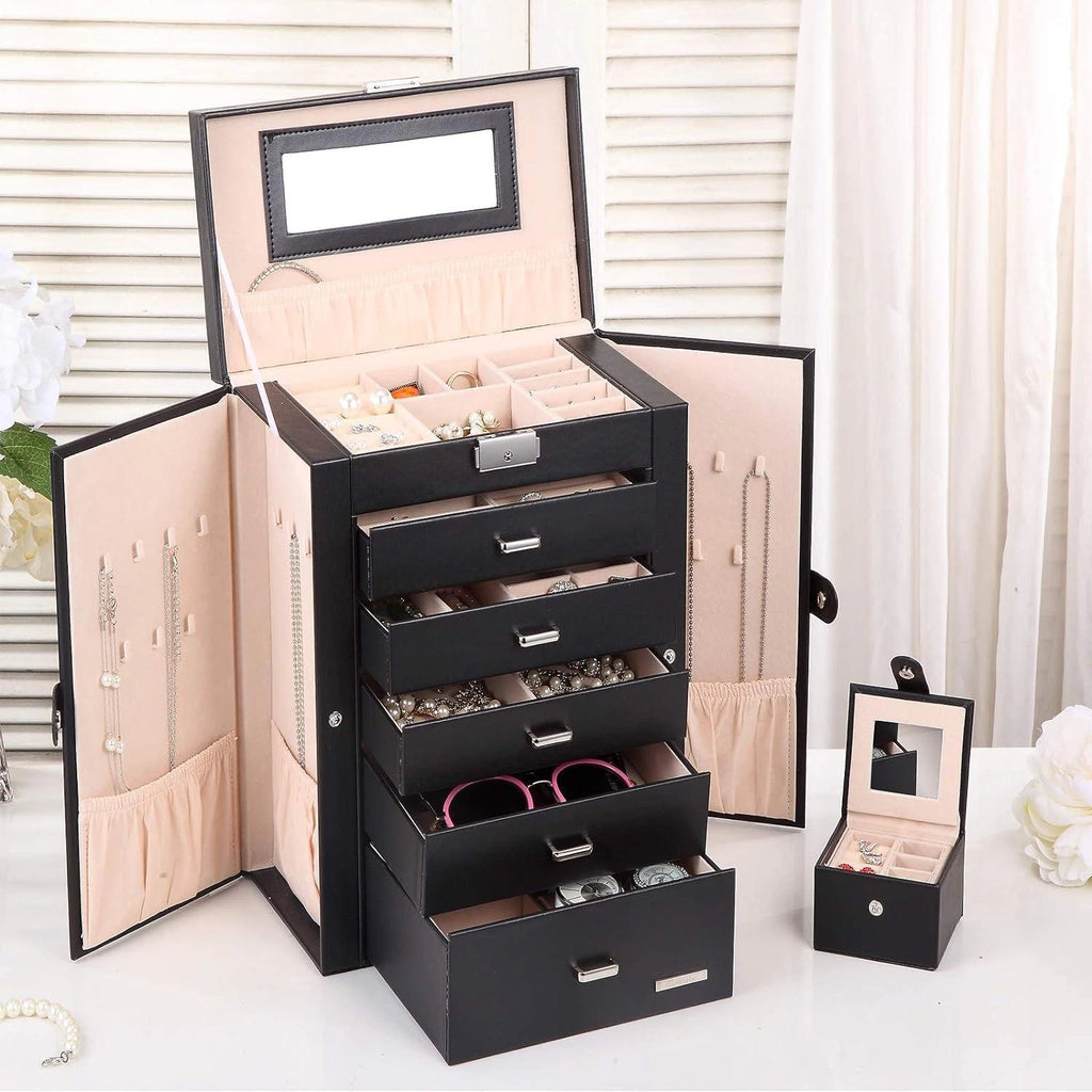 Joyero De Madera Con Espejo Para Joyeria, Joyas Organizador Regalo Para Mujer | eBay