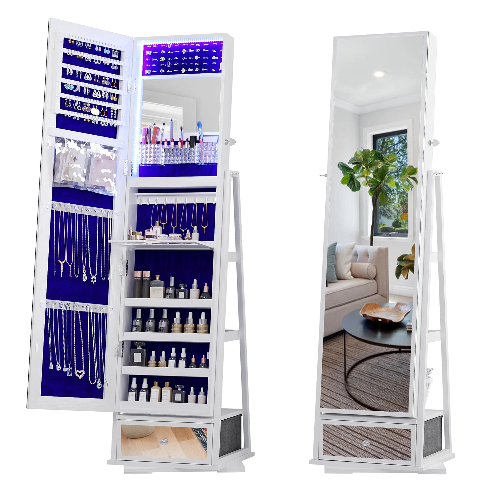 360° Swivel Jewelry Cabinet Full Length Mirror Jewelry Box with Lock | eBay