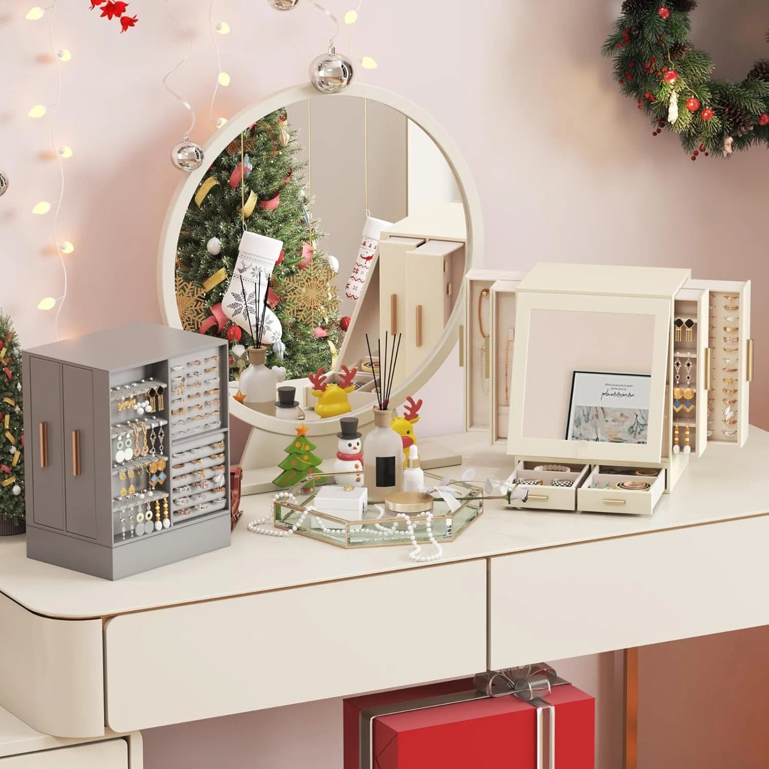 Jewelry Box 360° Rotating, Large Adjustable Angle Mirror, Jewelry Storage Case w | eBay