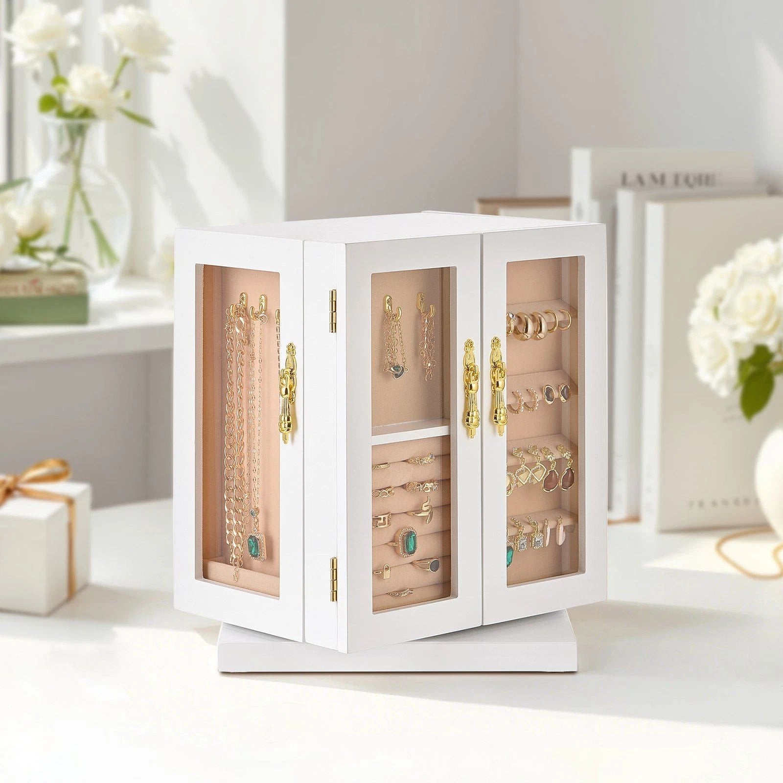 5-Drawer Jewelry Organizer - 360° Rotating White Jewelry Storage Box | eBay