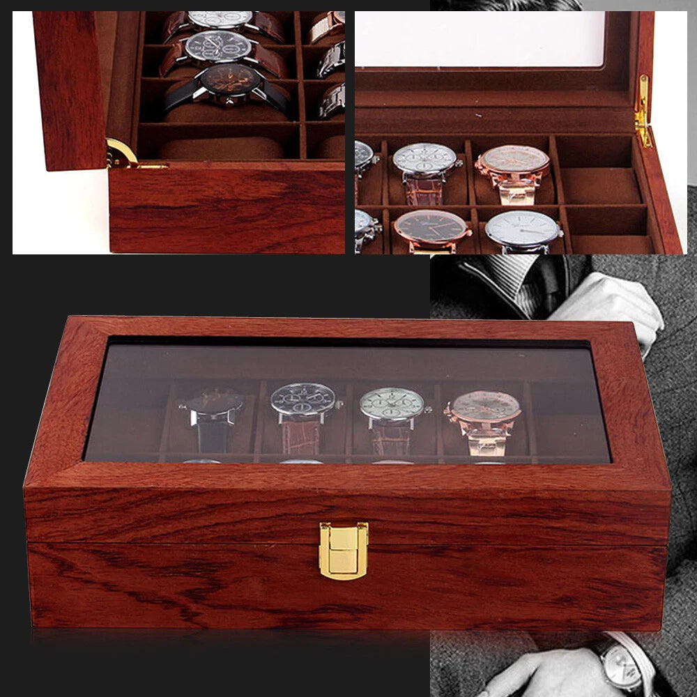 6/10/12 Slot Wood Watch Box Glass Top Vintage Display Jewelry Storage/ Organizer | eBay