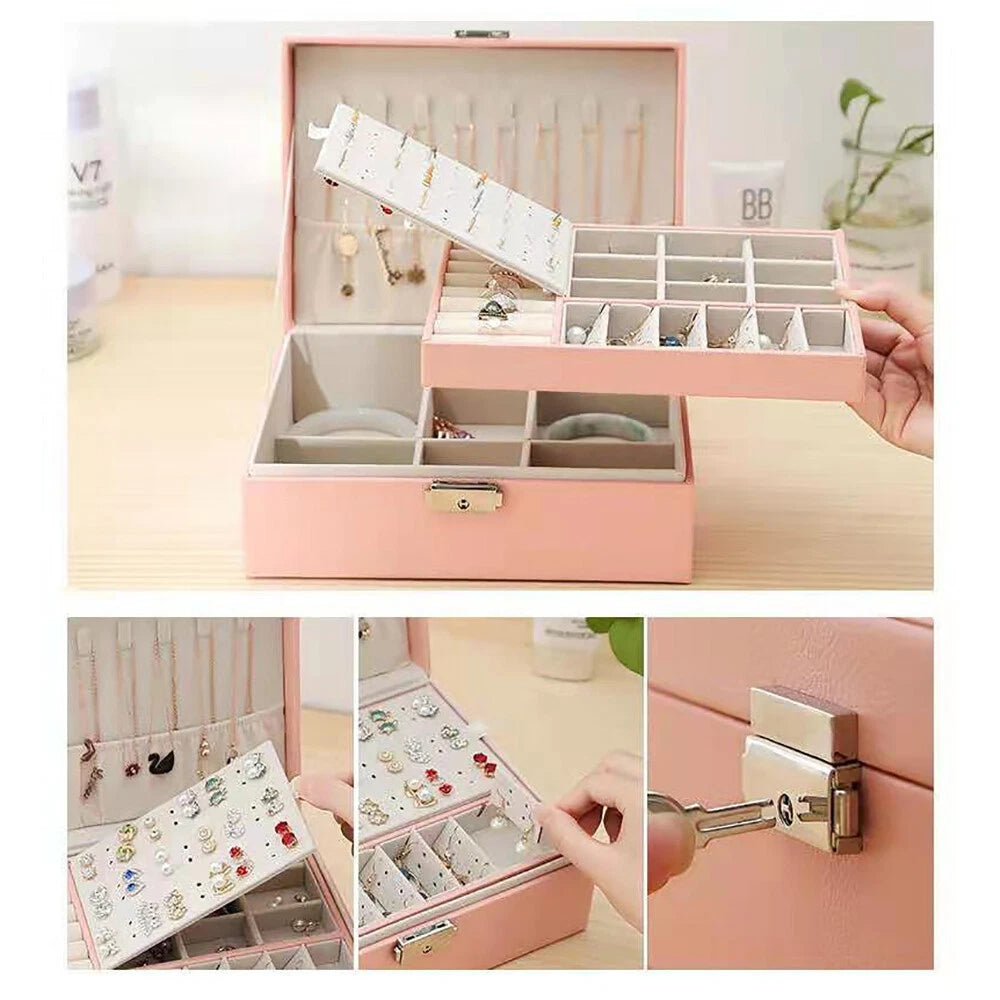 For Necklaces Rings Earrings Jewelry Box Organizer Storage Case Pink Women Gift | eBay