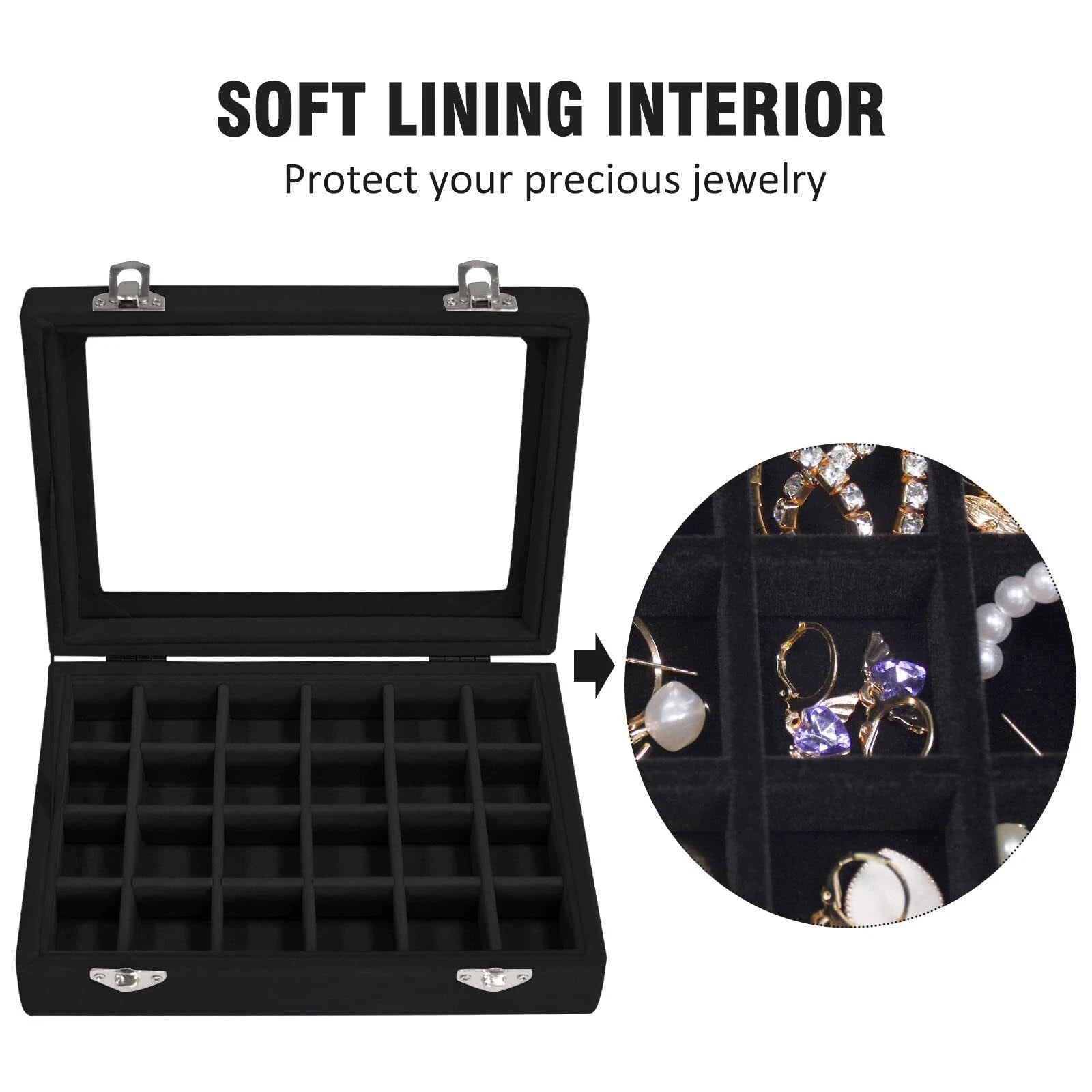 Velvet Jewelry Box 24 Grid Jewelry Ring Display Organiser Box Tray Holder Ear... | eBay