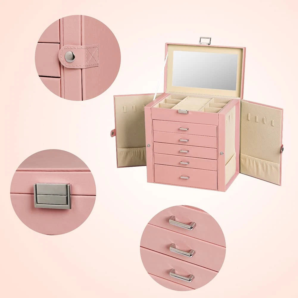 Large Jewelry Box,6-Tier PU Leather Jewelry Organizer,Multi-Functional Storage C | eBay