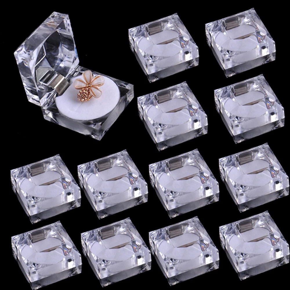 12 x Clear Crystal Ring Gift Boxes Earrings Jewelry Storage White Box | eBay