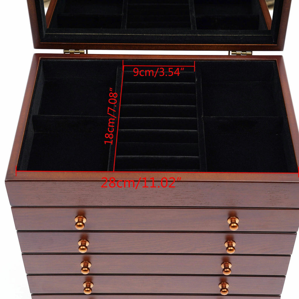 6 Layer Wooden Jewelry Storage Box Organizer Large Capacity Watch Display Box | eBay