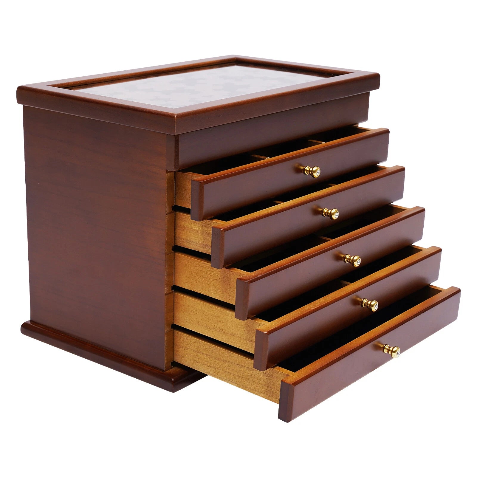 6 Layers Vintage Brown Jewelry Storage Wood Box Organizer Necklace Cabinet | eBay