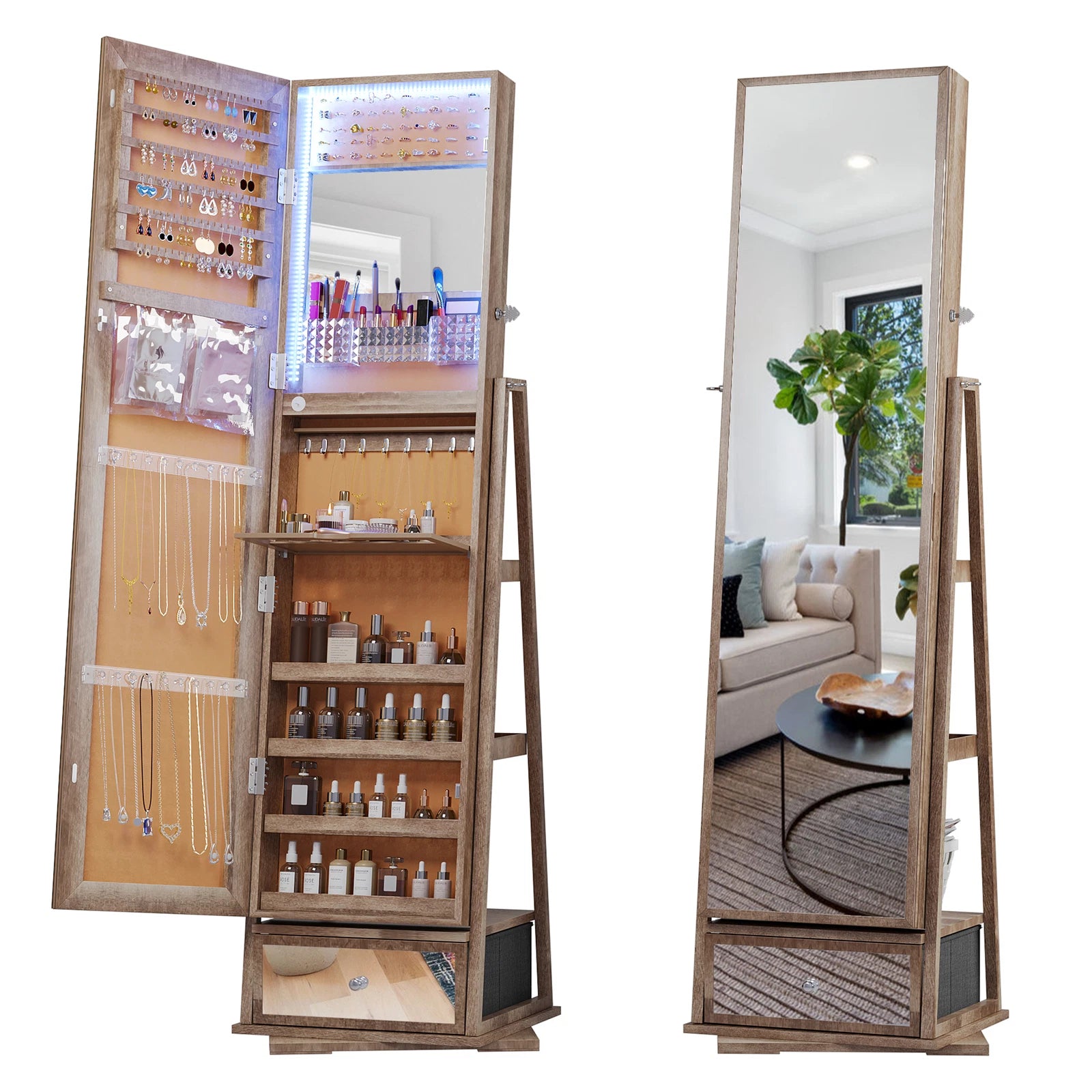 360° Swivel Jewelry Cabinet Full Length Mirror Jewelry Box with Lock | eBay