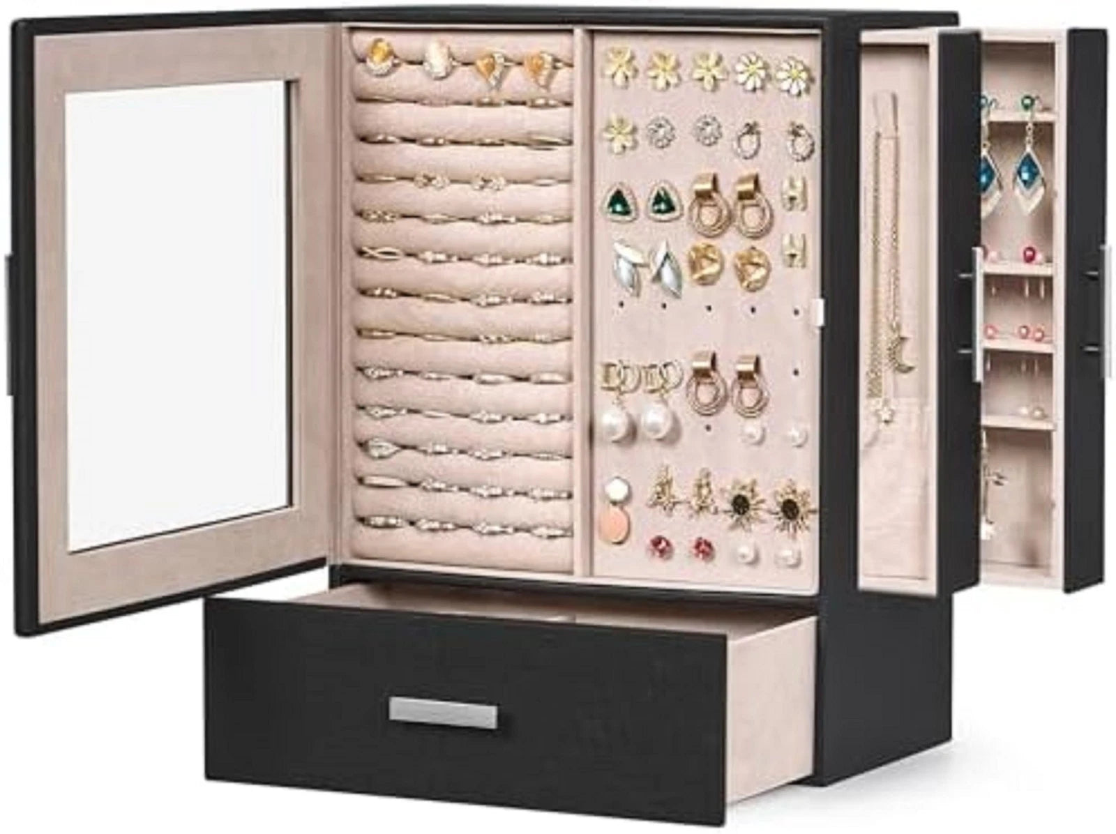 Joyero con ventana de cristal para mujeres y niñas, joyero de 4 capas | eBay