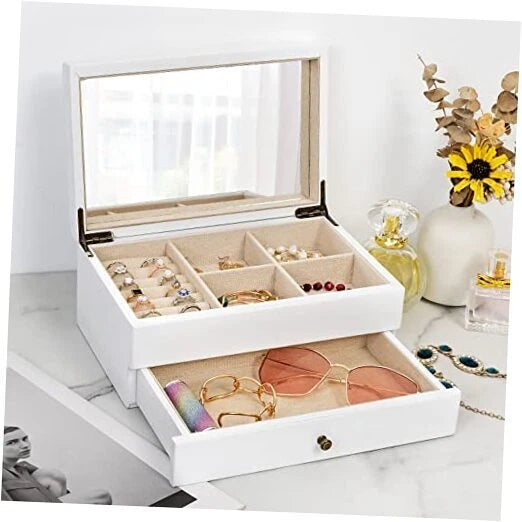Jewelry Box Organizer for Women, 2 Layer Large Jewelry Storage 2-Layer White | eBay