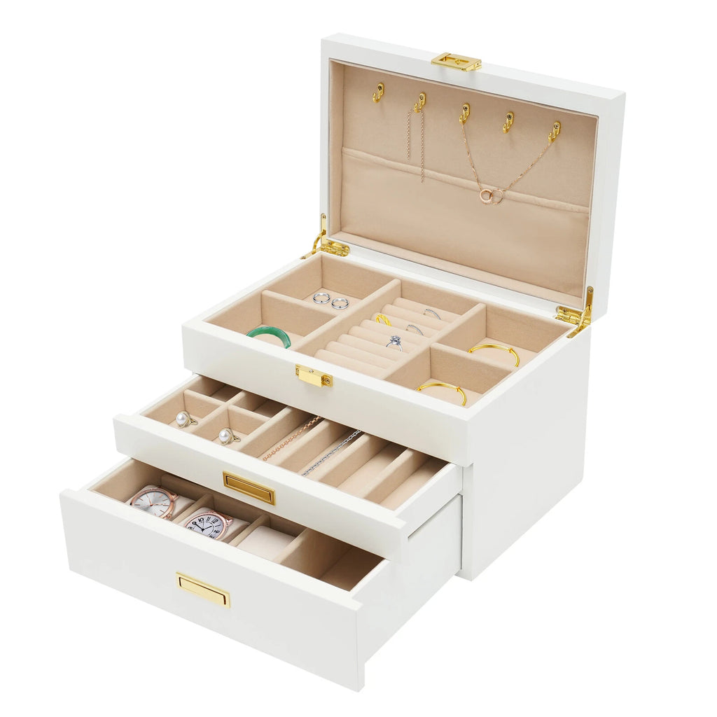 3 Layers Jewelry Storage Box W/ Safe Lock Large Capacity Organizer with 2 Drawer | eBay