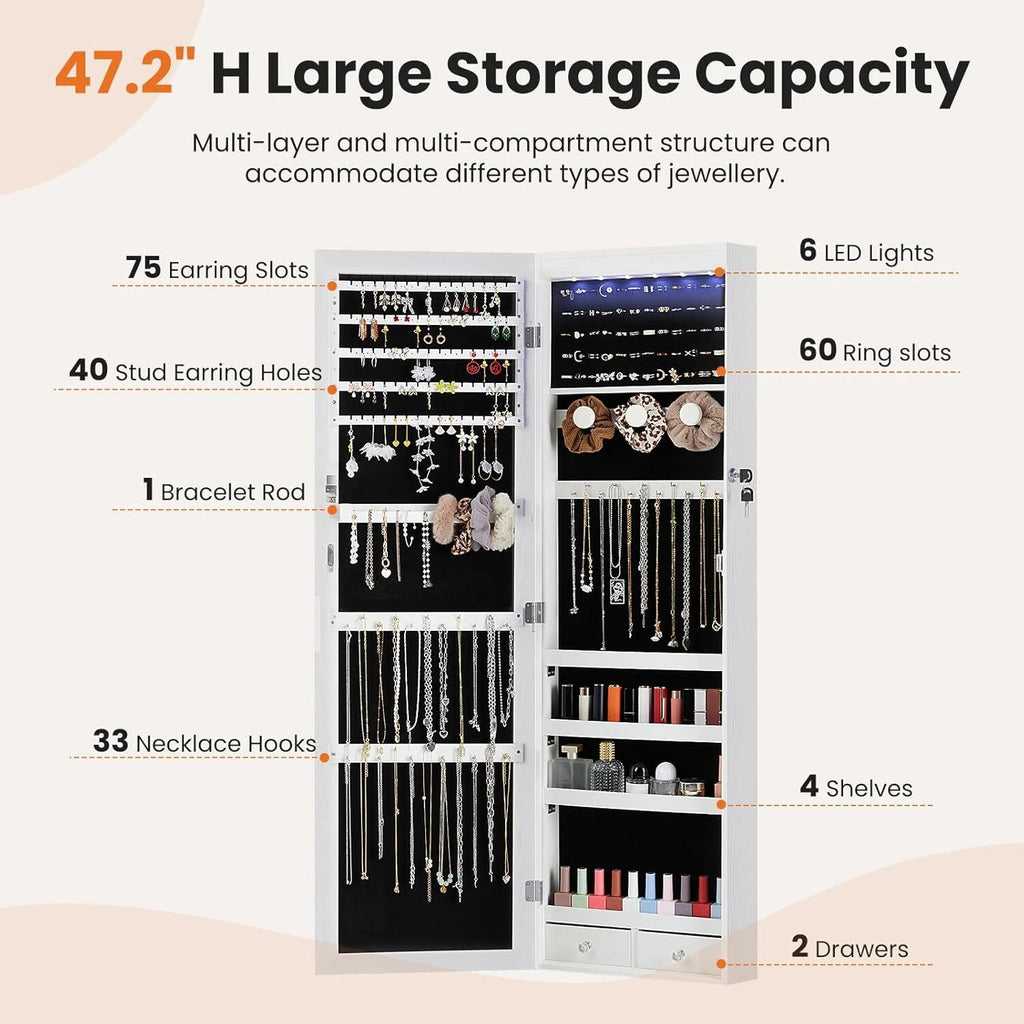 Jewelry Lockable Cabinet w/ Full-Length Mirror Wall Door Mount Organizer Storage | eBay