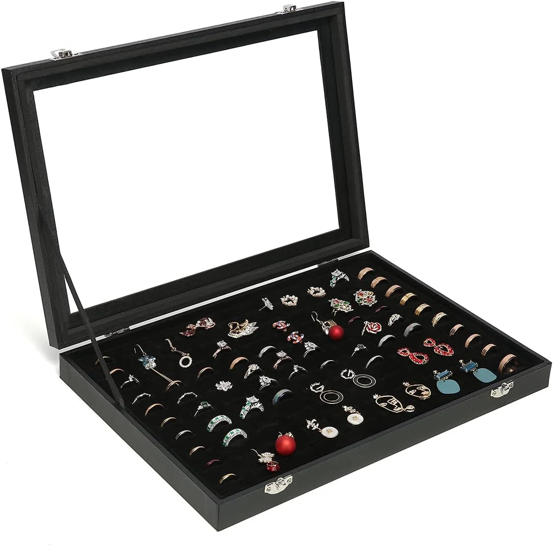 100 Slots Ring Display Case with Transparent Lid - Jewelry Storage Box & Organiz | eBay