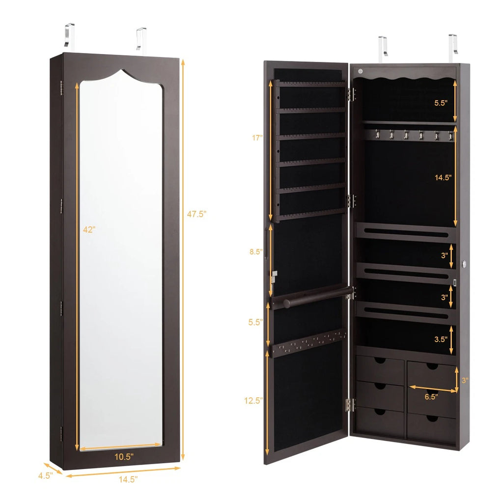 Home Wall Door Mounted LED Mirror Jewelry Cabinet Lockable Armoire w/ 6 Drawers 7461758935106| eBay