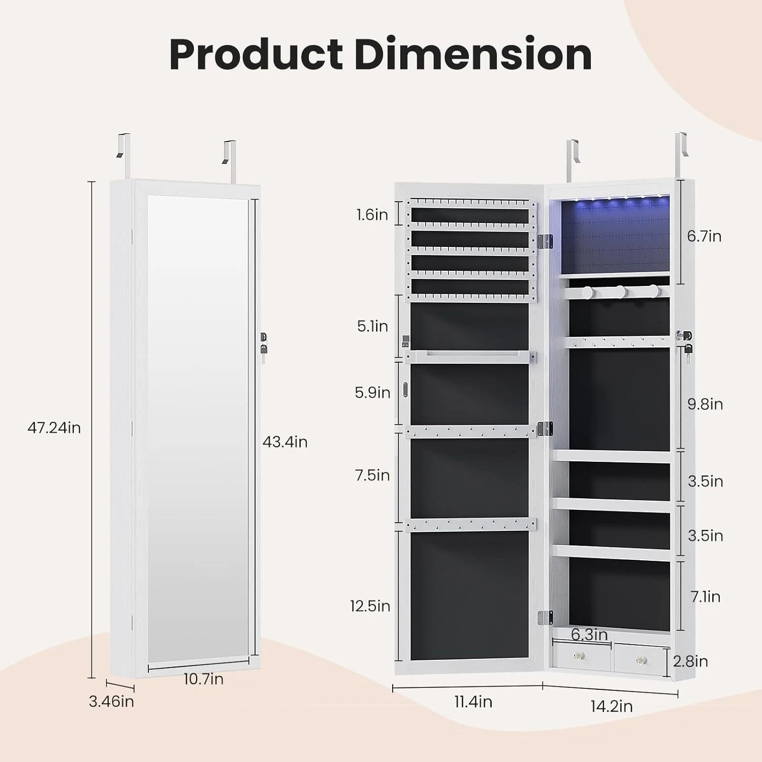 Jewelry Lockable Cabinet w/ Full-Length Mirror Wall Door Mount Organizer Storage | eBay