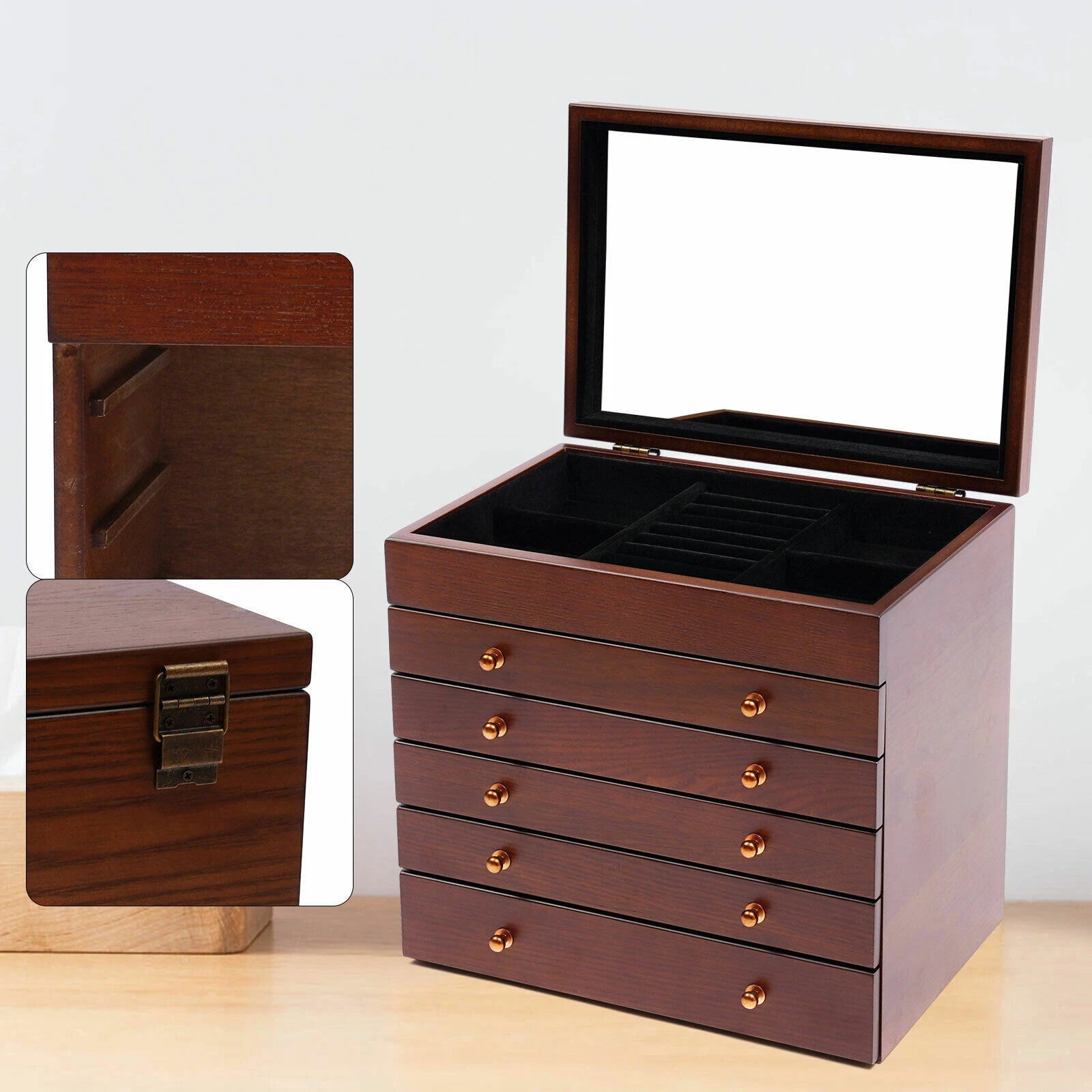 6 Layer Wooden Jewelry Storage Box Organizer Large Capacity Watch Display Box | eBay