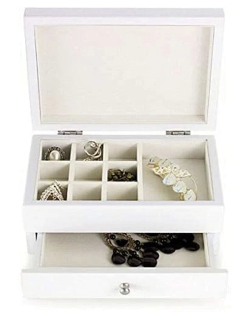 White Jewelry box with Mirror Rectangular Design Top, 11 compartments, drawer | eBay