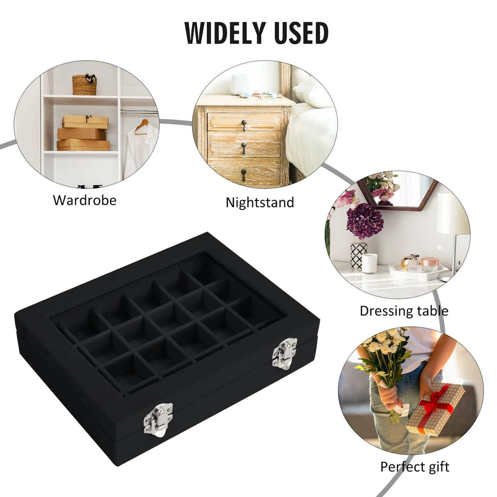 Velvet Jewelry Box 24 Grid Jewelry Ring Display Organiser Box Tray Holder Ear... | eBay
