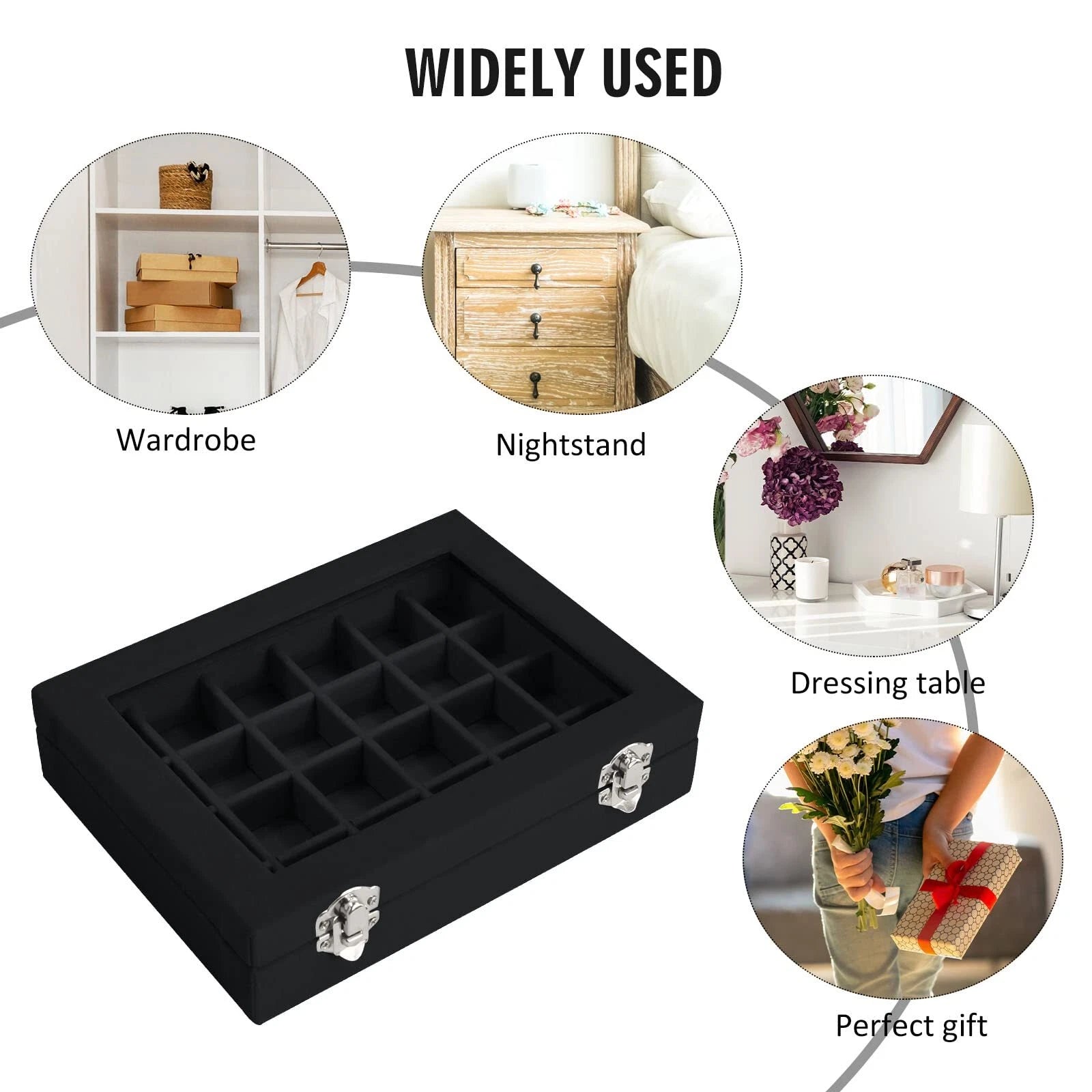 Velvet Jewelry Box 24 Grid Jewelry Ring Display Organiser Box Tray Holder Ear... | eBay