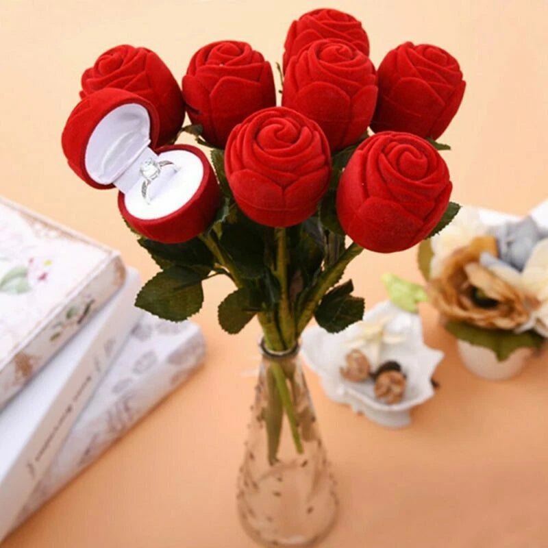 Charm Red Rose Flower Velvet Jewelry Storage Box Engagement Ring Display Case | eBay