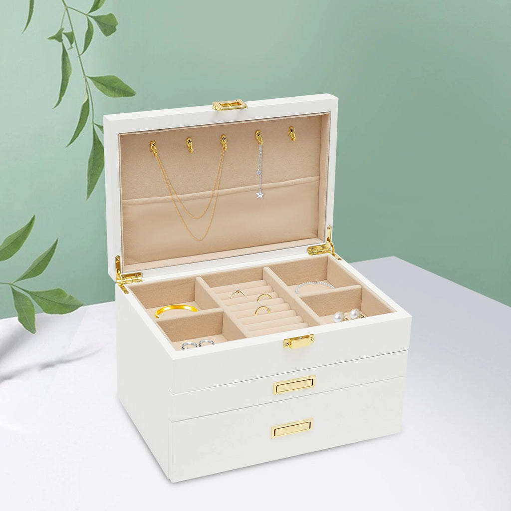 3 Layers Jewelry Storage Box W/ Safe Lock Large Capacity Organizer with 2 Drawer | eBay