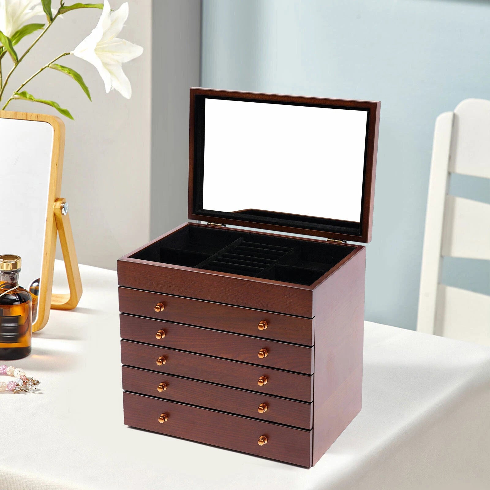 6 Layer Wooden Jewelry Storage Box Organizer Large Capacity Watch Display Box | eBay
