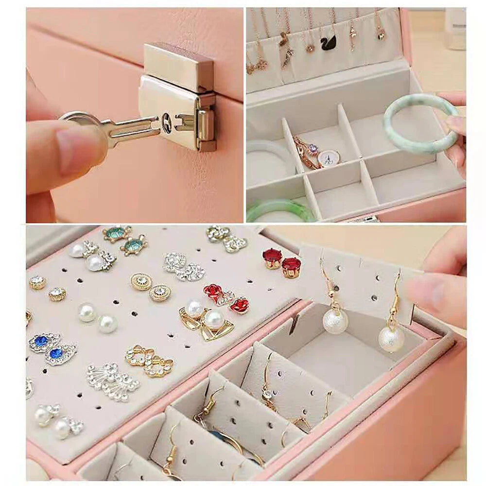 For Necklaces Rings Earrings Jewelry Box Organizer Storage Case Pink Women Gift | eBay