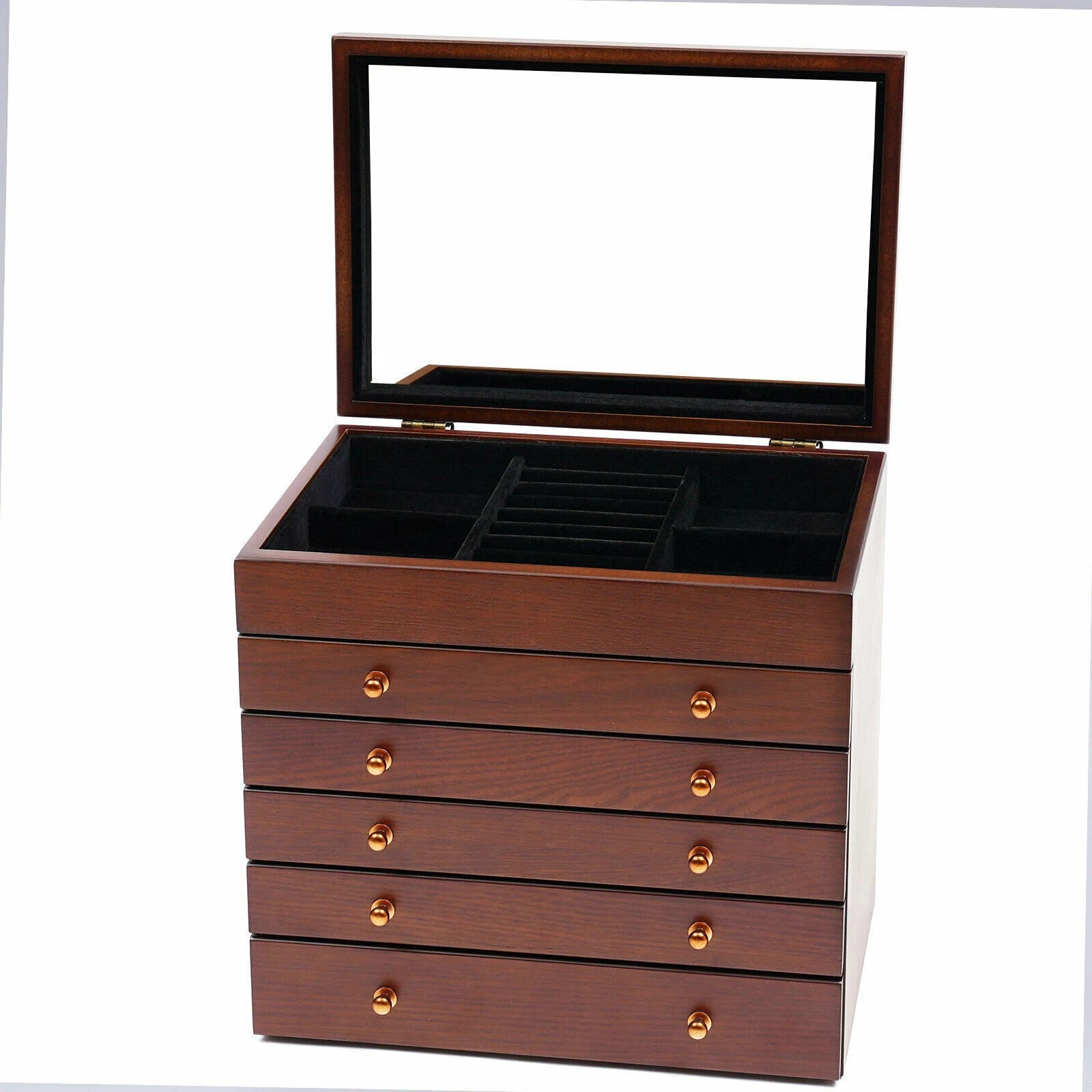 Big 6-Layer Wooden Jewelry Storage Box Watches Necklace Case Cabinet w/ Drawers | eBay