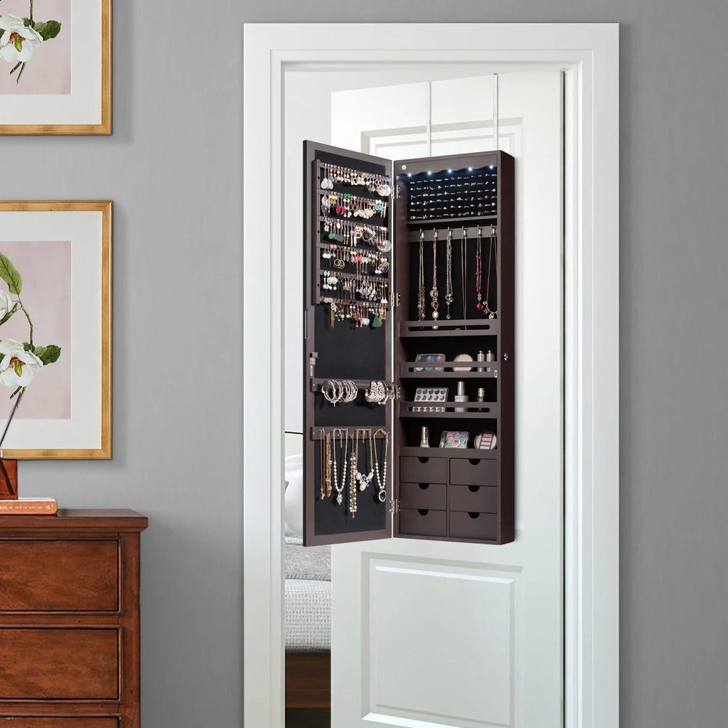 Home Wall Door Mounted LED Mirror Jewelry Cabinet Lockable Armoire w/ 6 Drawers 7461758935106| eBay
