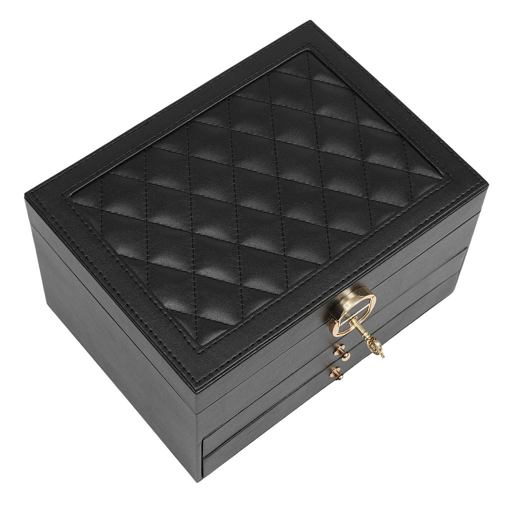 Lockable Jewelry Box Organizer PU 3tire Storage W/ 8built-in Hooks & Storage Bag | eBay