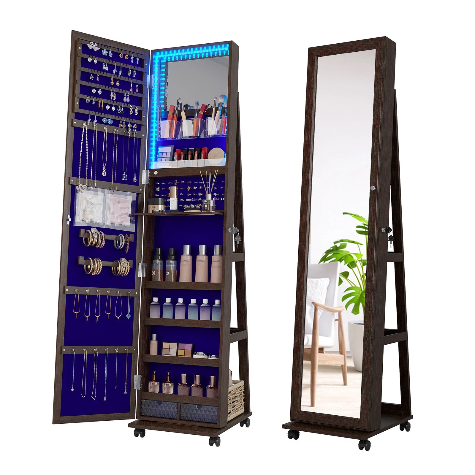 360° Swivel Jewelry Cabinet for Bedroom Full Length Mirror with Lock | eBay
