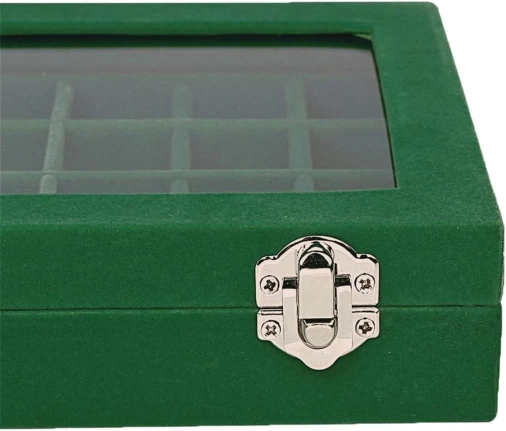 Elegant Green Velvet Glass Jewelry Box - 12 Compartments for Precious Storage | eBay
