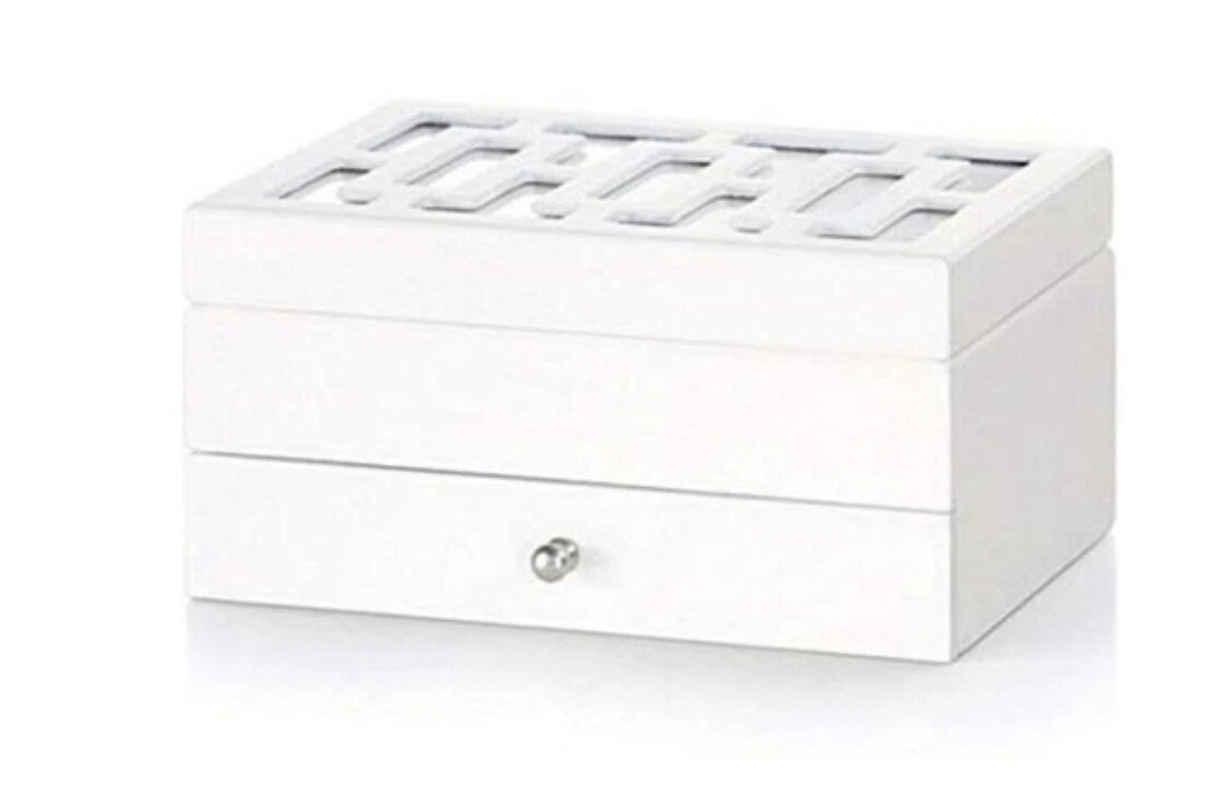 White Jewelry box with Mirror Rectangular Design Top, 11 compartments, drawer | eBay