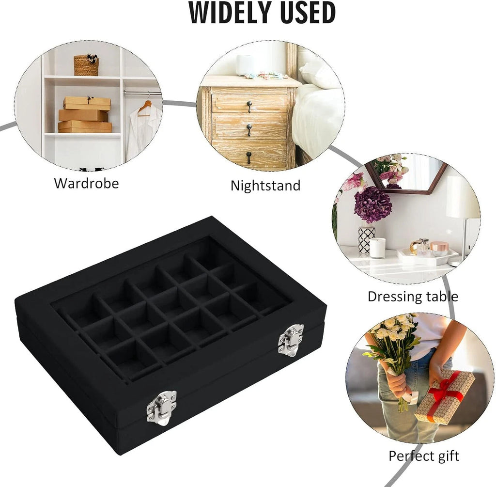 Velvet Jewelry Box 24 Grid Jewelry Ring Display Organiser Box Tray Holder Case | eBay