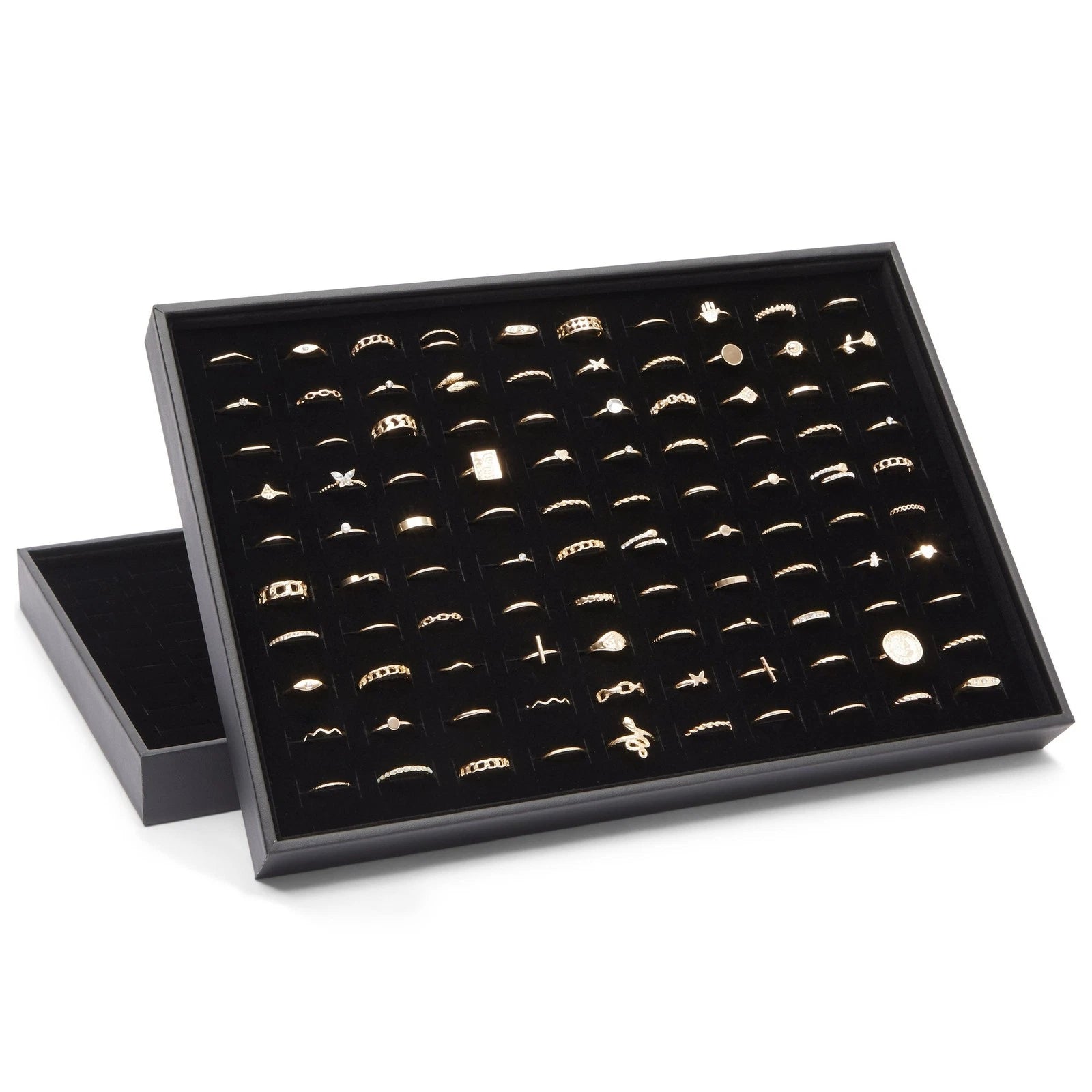 2 Pack Ring Display Tray with Faux Leather Case, 100 Slot Jewelry Organizer Tray | eBay