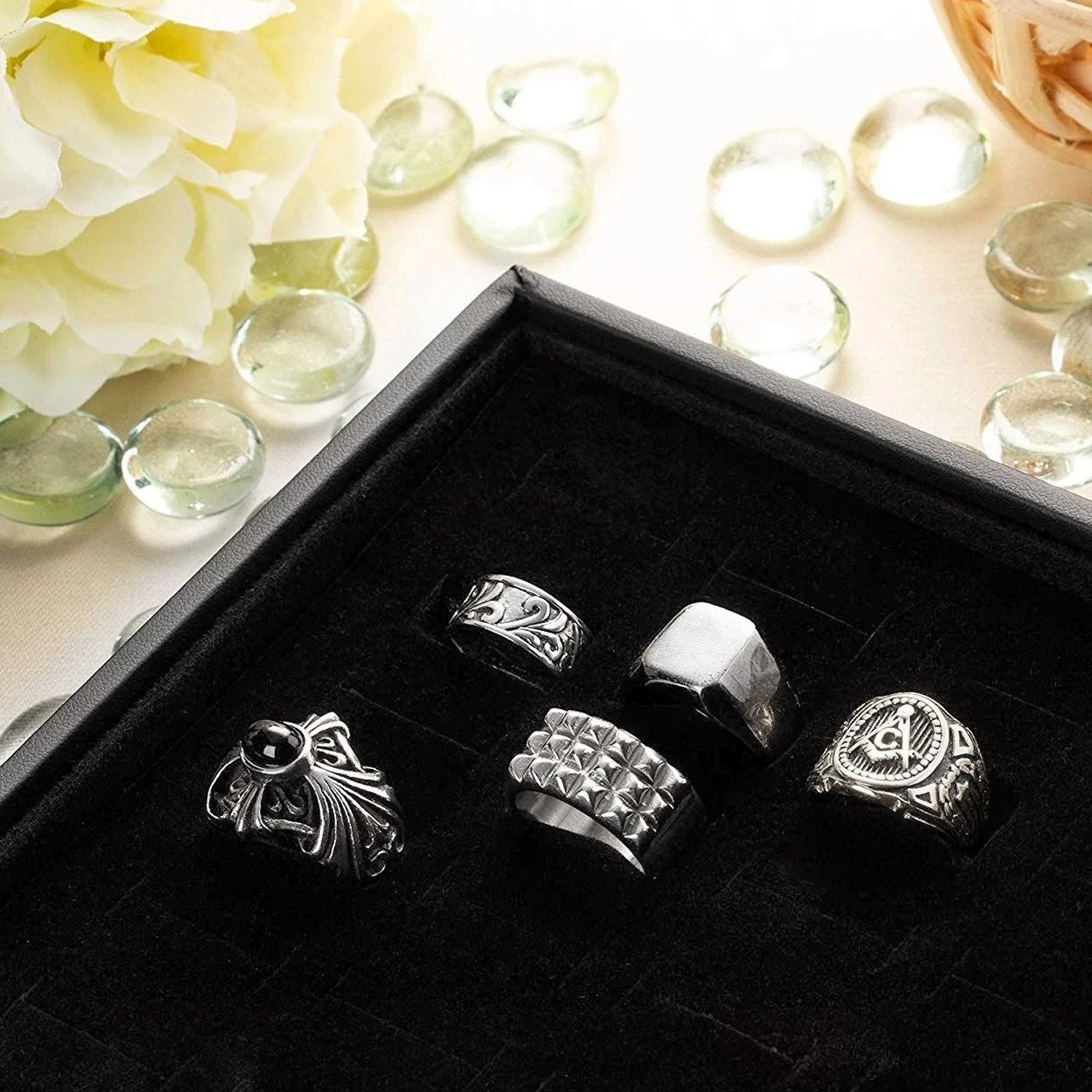 2 Pack Ring Display Tray with Faux Leather Case, 100 Slot Jewelry Organizer Tray | eBay