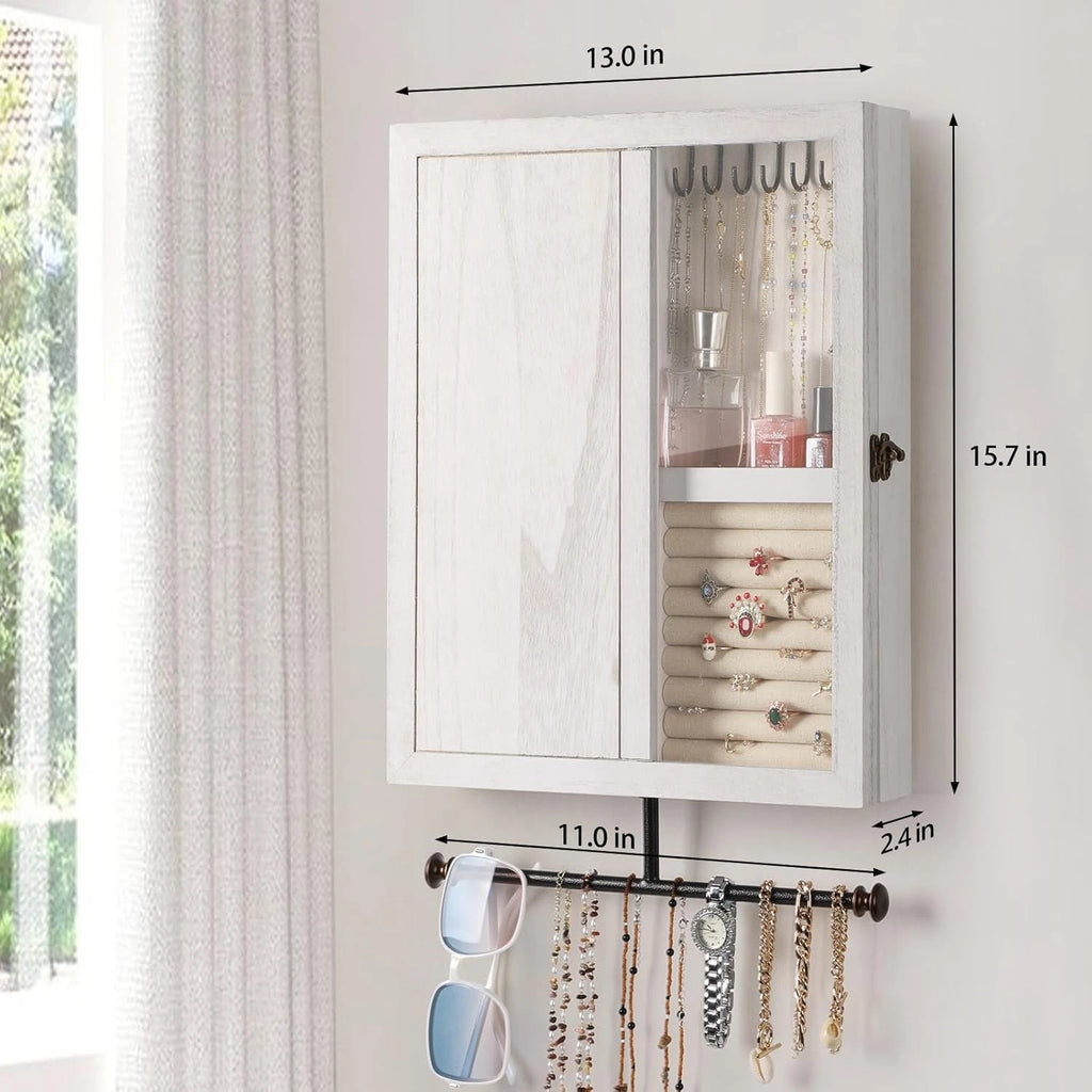 Keebofly Wall Mounted Jewelry Organizer With Rustic Wood Large Space Jewelry Cab | eBay