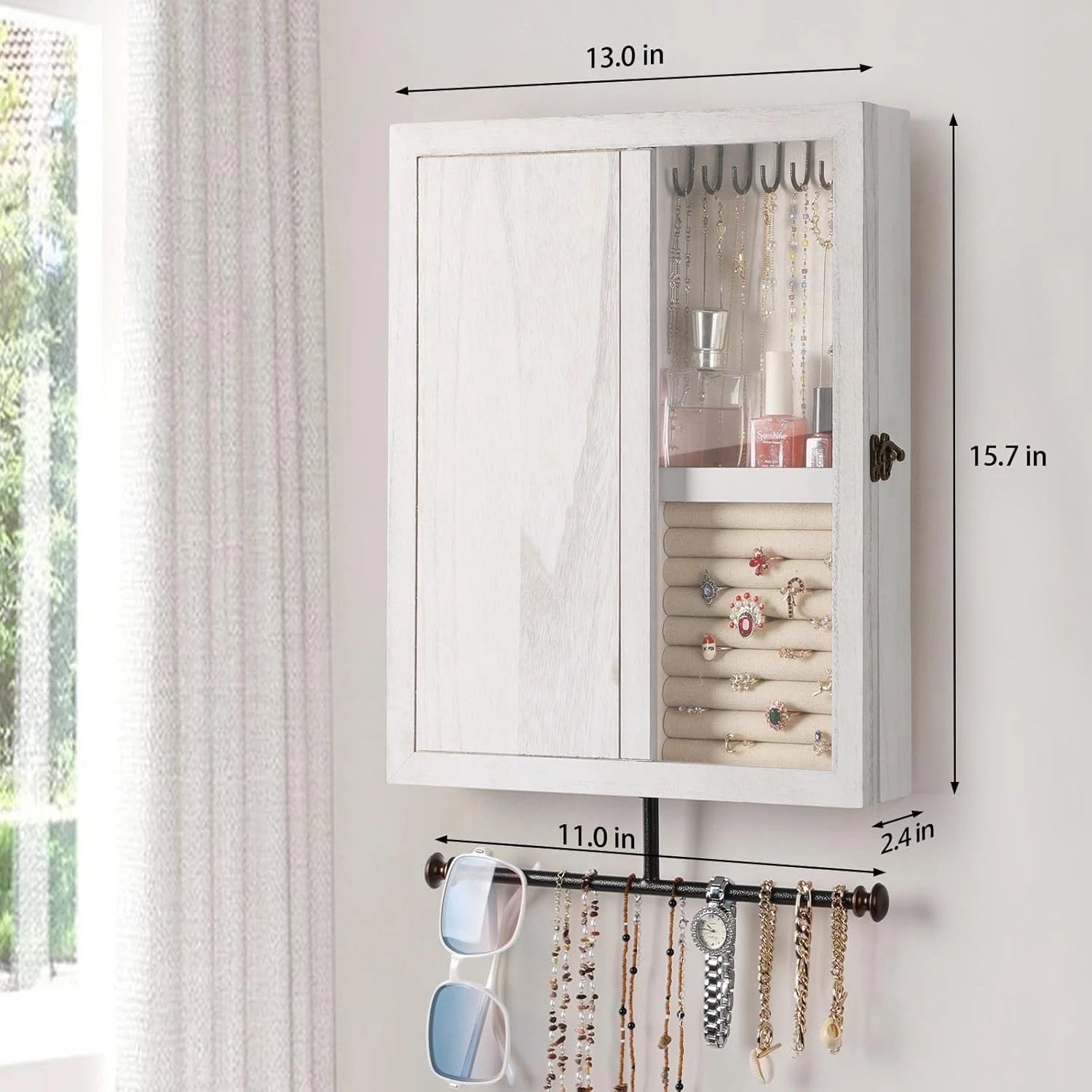 Keebofly Wall Mounted Jewelry Organizer With Rustic Wood Large Space Jewelry Cab | eBay