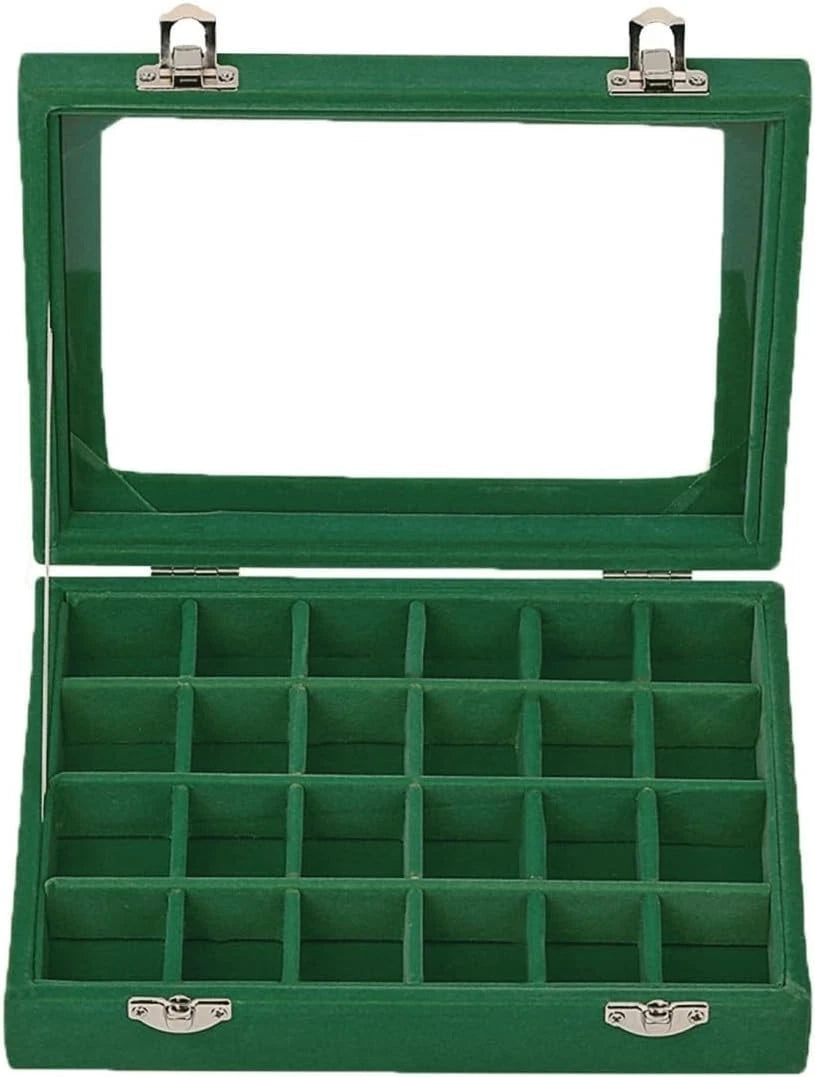Elegant Green Velvet Glass Jewelry Box - 12 Compartments for Precious Storage | eBay