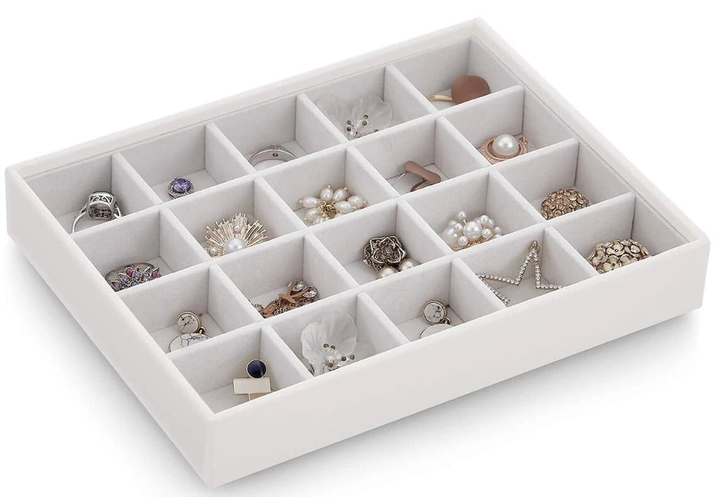 Vlando Stackable Jewelry Trays Organizer Set with Clear Lid - White Faux Leather | eBay