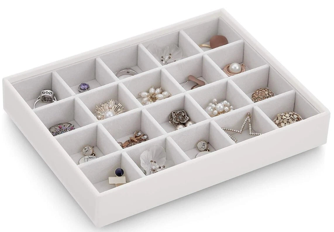 Vlando Stackable Jewelry Trays Organizer Set with Clear Lid - White Faux Leather | eBay