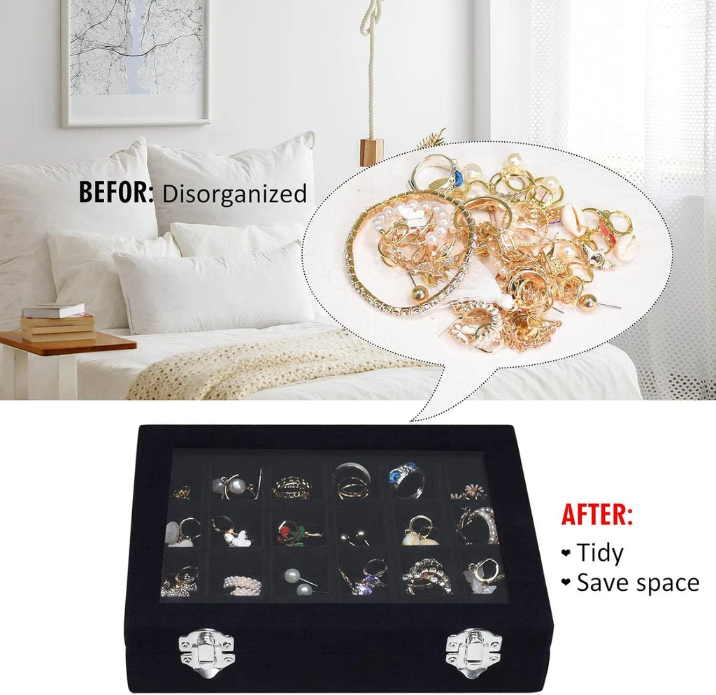 Velvet Jewelry Box 24 Grid Jewelry Ring Display Organiser Box Tray Holder Case | eBay