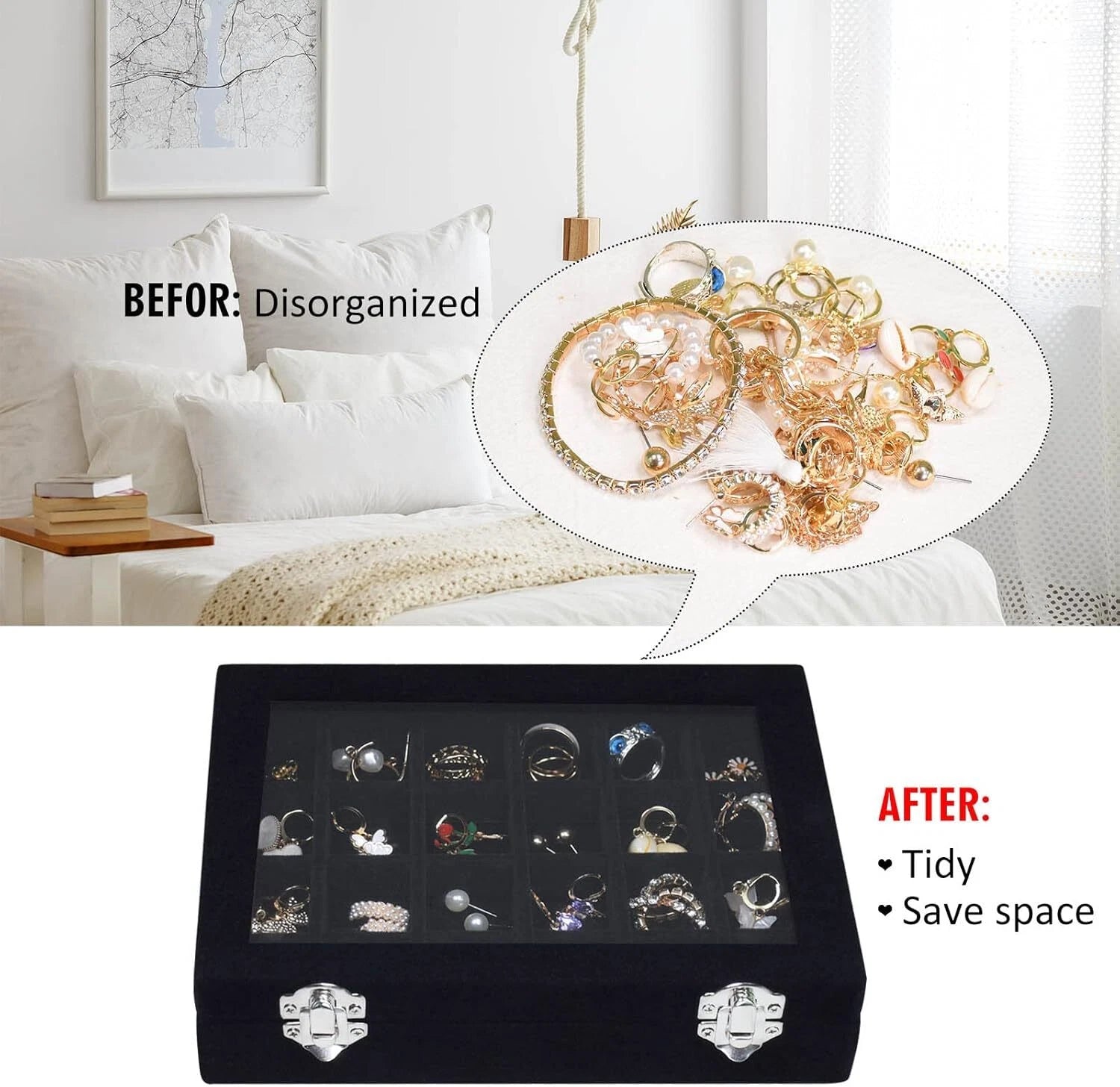 Velvet Jewelry Box 24 Grid Jewelry Ring Display Organiser Box Tray Holder Case | eBay