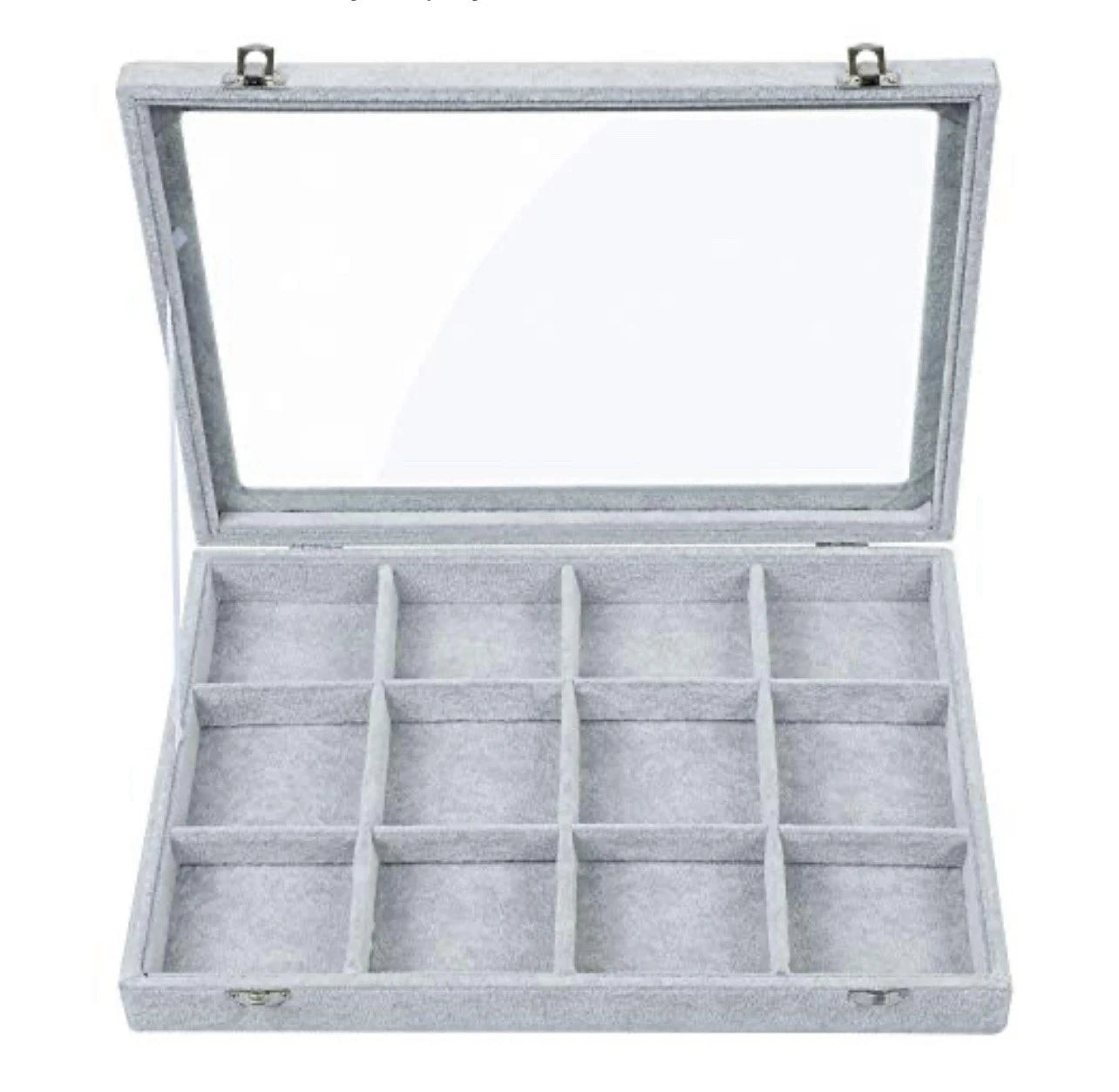Jewelry Organizer Tray 12 Grids, Velvet Jewelry Tray with Clear Lid | eBay