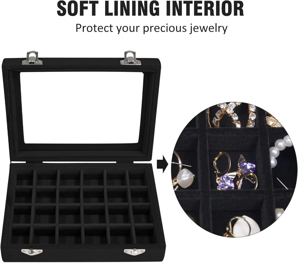 Velvet Jewelry Box 24 Grid Jewelry Ring Display Organiser Box Tray Holder Case | eBay