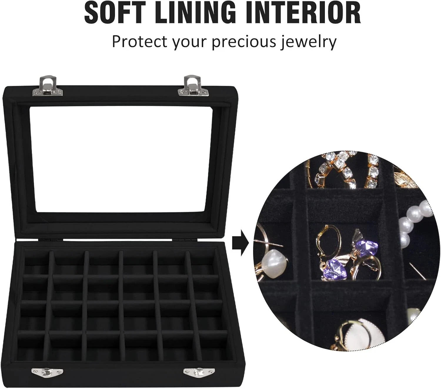 Velvet Jewelry Box 24 Grid Jewelry Ring Display Organiser Box Tray Holder Case | eBay