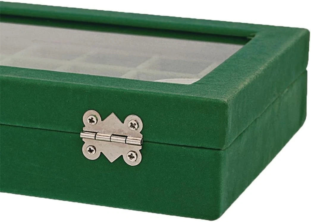 Elegant Green Velvet Glass Jewelry Box - 12 Compartments for Precious Storage | eBay