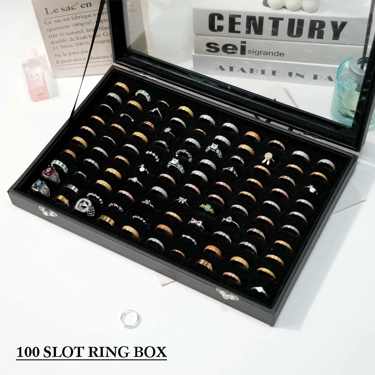 100 Slots Ring Display Case with Transparent Lid - Jewelry Storage Box & Organiz | eBay